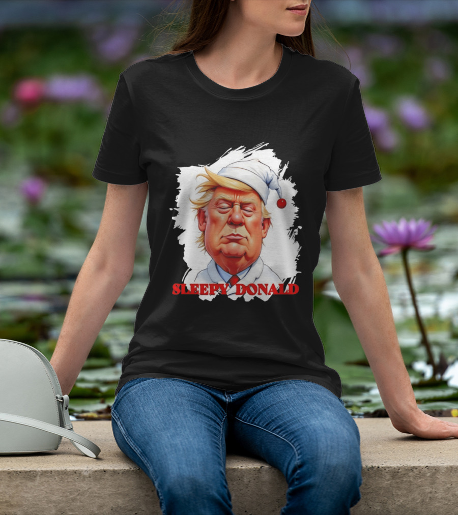 Sleepy Donald Trump In Pajama And Nightcap Cartoon T-Shirt