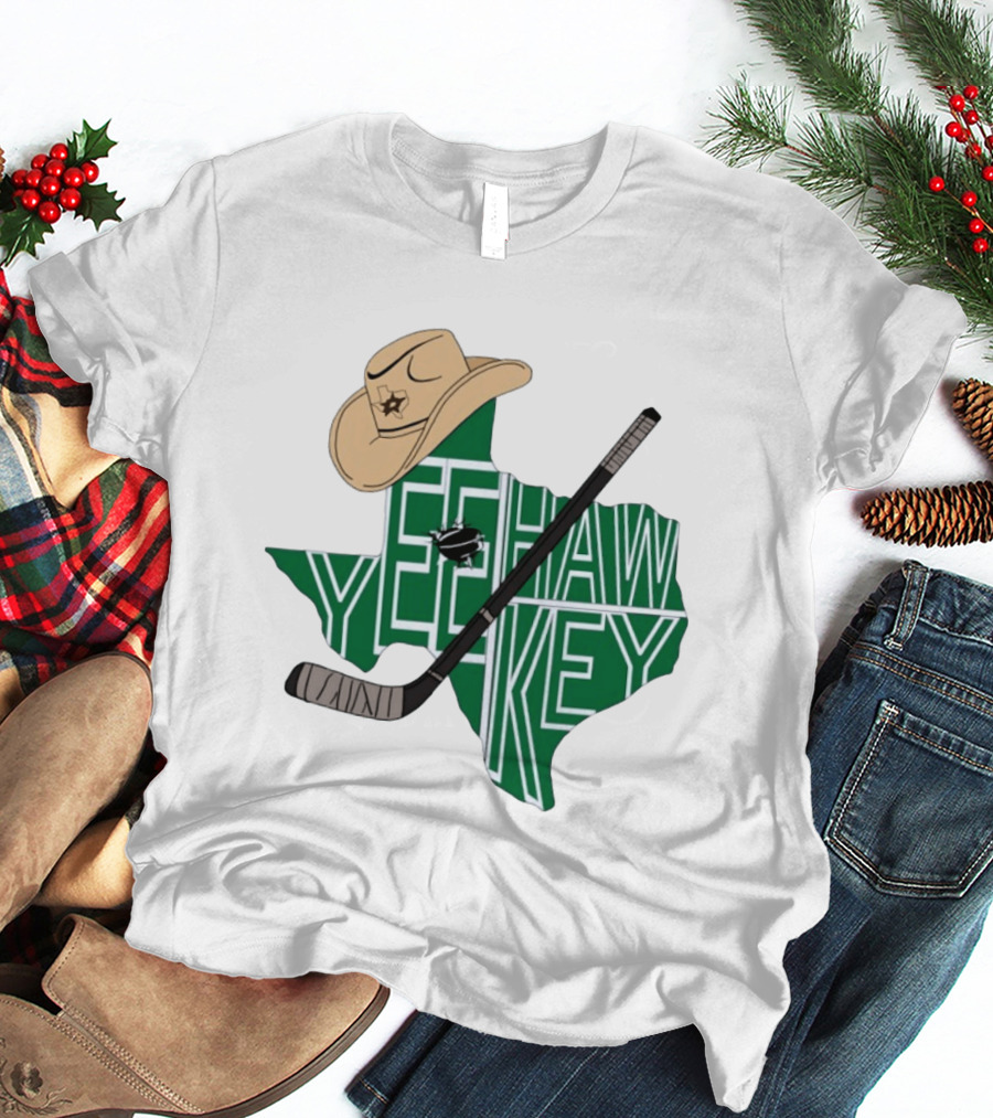 Yee Hawkey Hockey Texas Map Cowboy Hat And Stick Retro 1993 T-Shirt