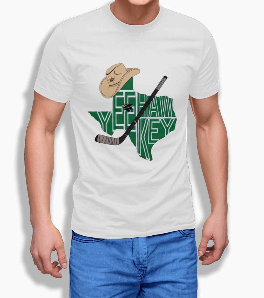 Yee Hawkey Hockey Texas Map Cowboy Hat And Stick Retro 1993 T-Shirt