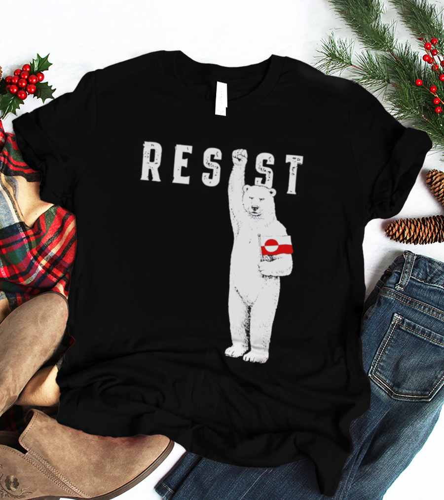 Resist Polar Bear Holding Greenland Flag T-Shirt