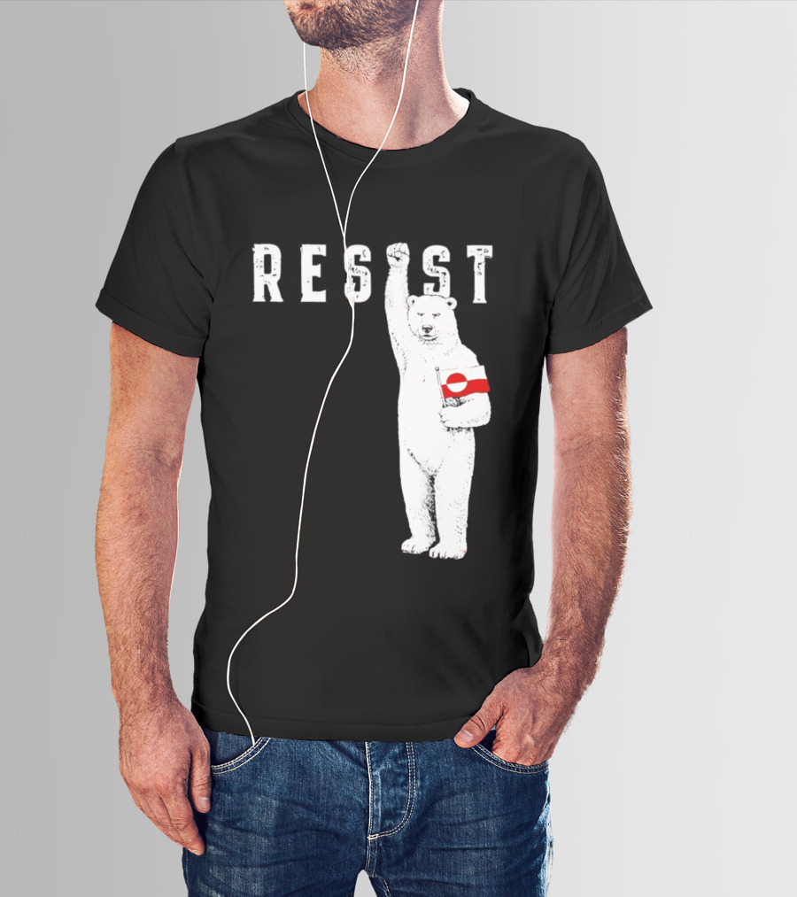 Resist Polar Bear Holding Greenland Flag T-Shirt