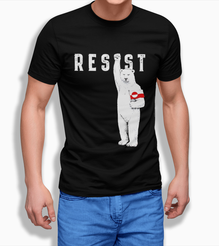 Resist Polar Bear Holding Greenland Flag T-Shirt