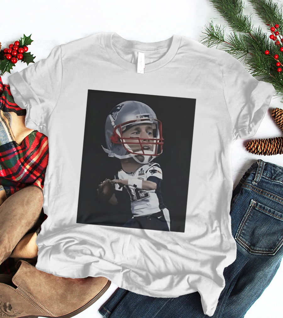 Tom Brady New England Patriots Caricature Super Bowl MVP Quarterback 12 Football Helmet T-Shirt