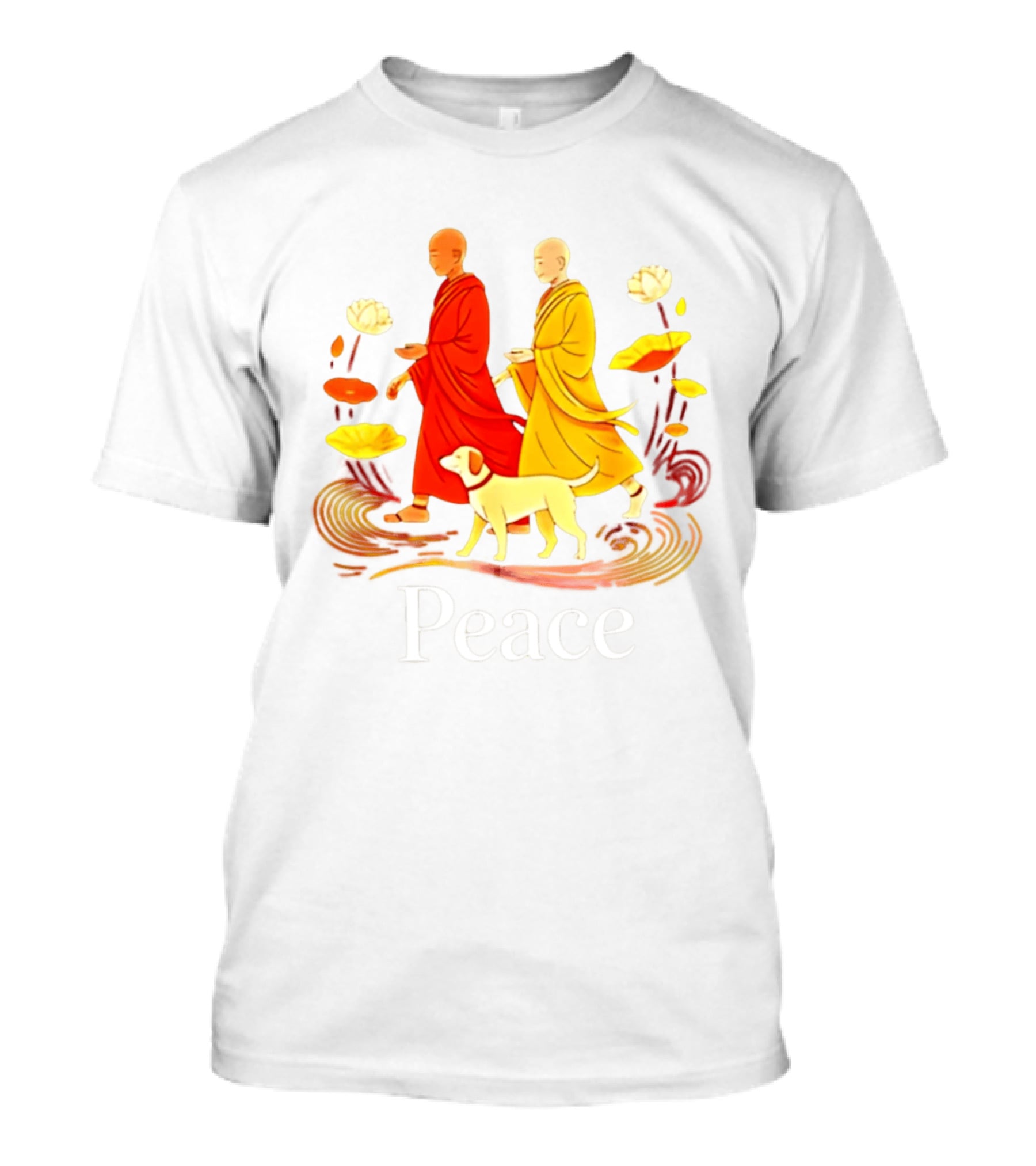 Walk For Peace Monks And Aloka Dog Lotus Path T-Shirt
