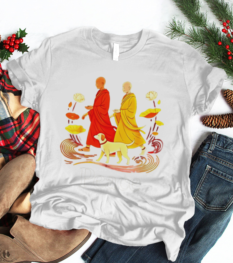 Walk For Peace Monks And Aloka Dog Lotus Path T-Shirt