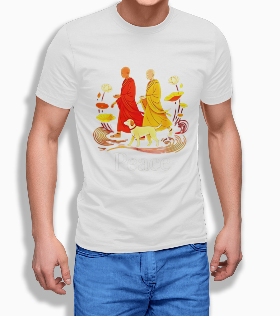 Walk For Peace Monks And Aloka Dog Lotus Path T-Shirt