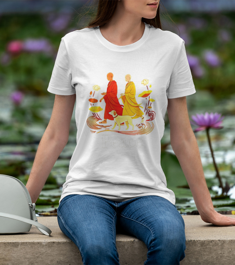 Walk For Peace Monks And Aloka Dog Lotus Path T-Shirt