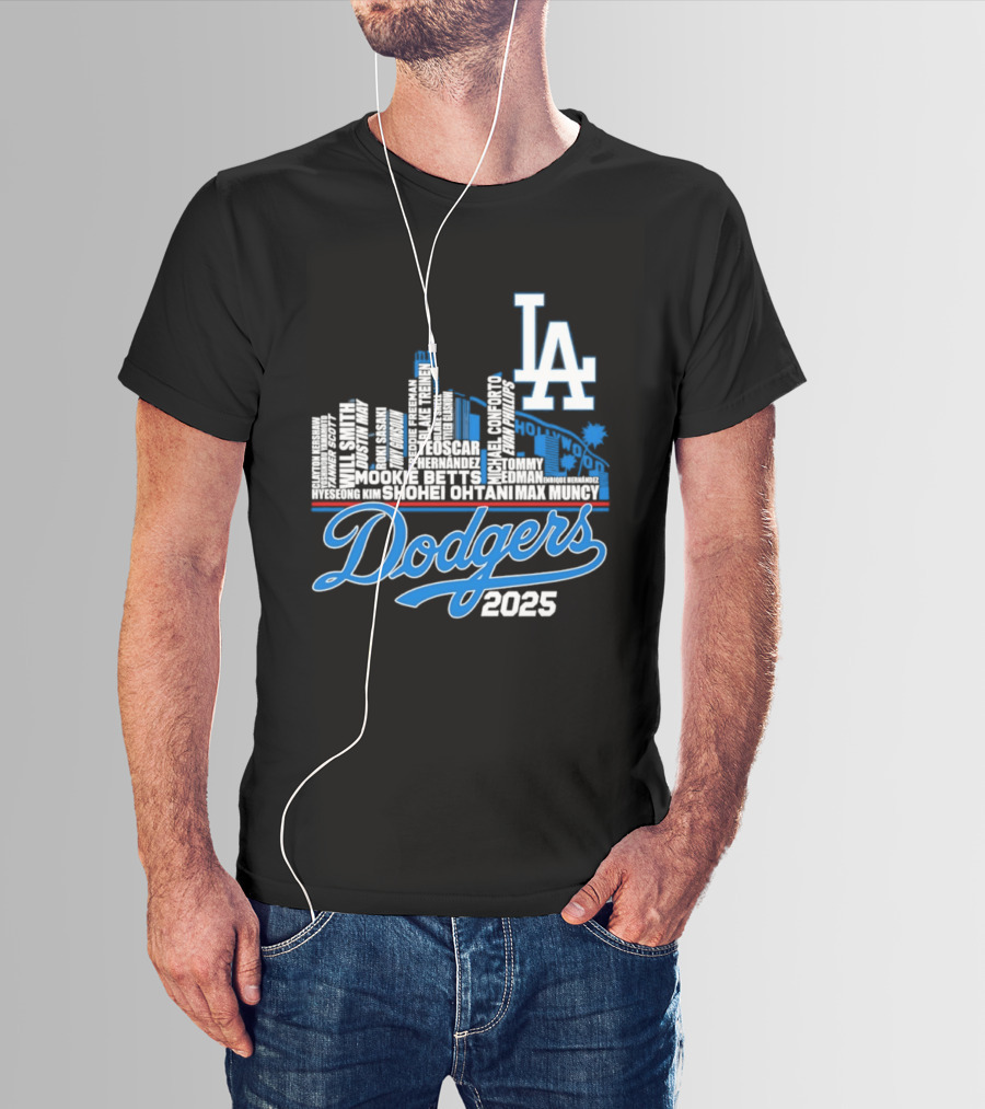 Los Angeles Dodgers 2025 City Skyline Name Players T-Shirt