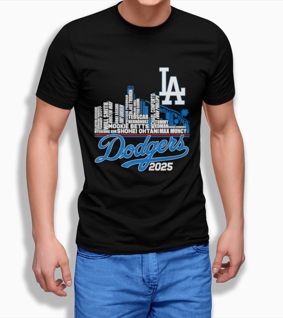 Los Angeles Dodgers 2025 City Skyline Name Players T-Shirt