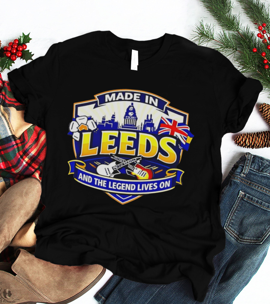 Made In Leeds Skyline And Union Jack With Guitars T-Shirt