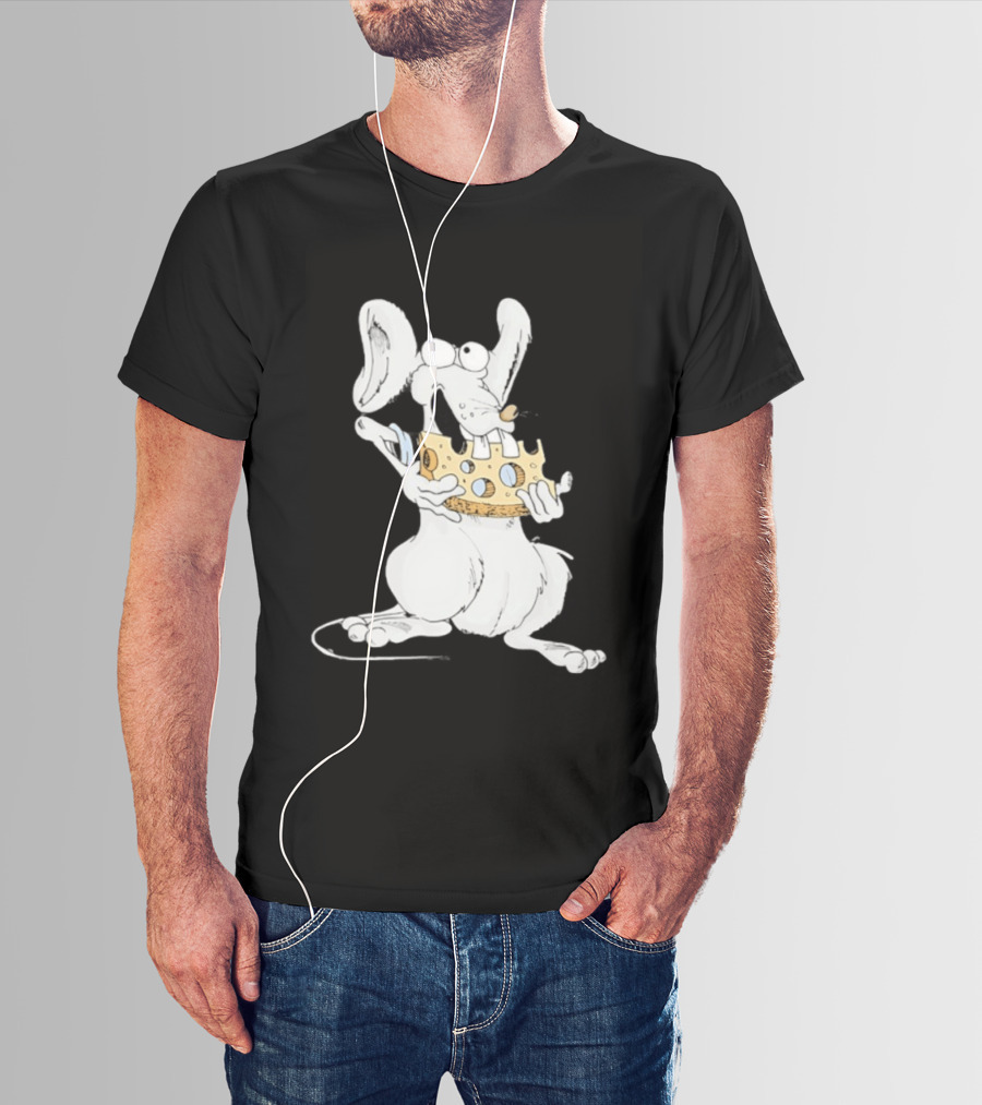 Cartoon Mouse Enjoying Swiss Cheese T-Shirt
