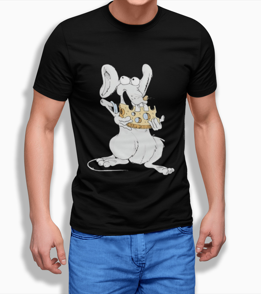 Cartoon Mouse Enjoying Swiss Cheese T-Shirt