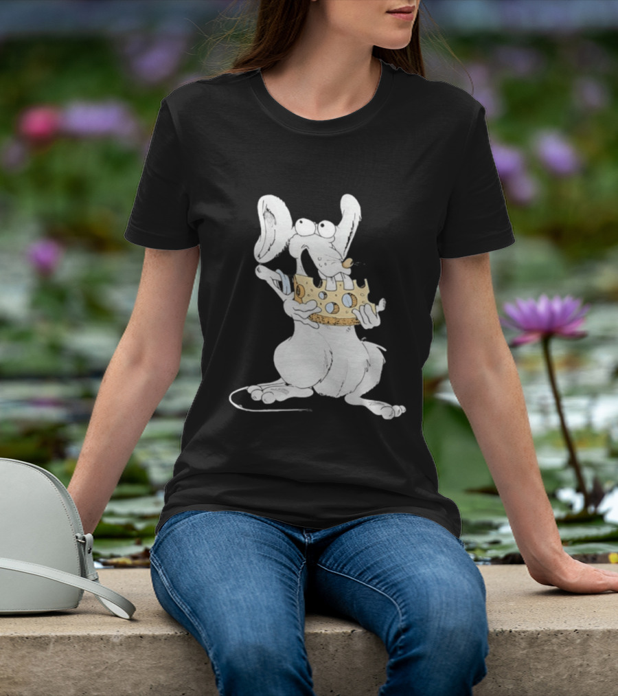 Cartoon Mouse Enjoying Swiss Cheese T-Shirt