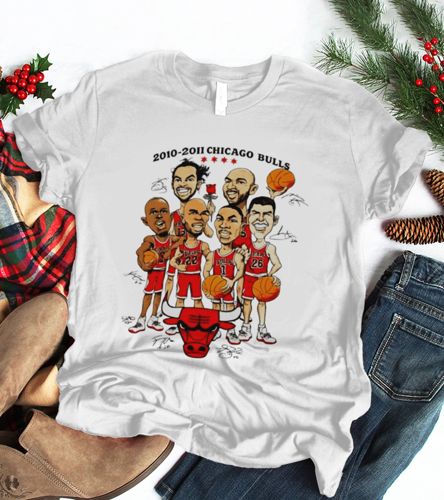 2010 2011 Chicago Bulls NBA Team Caricature T-Shirt