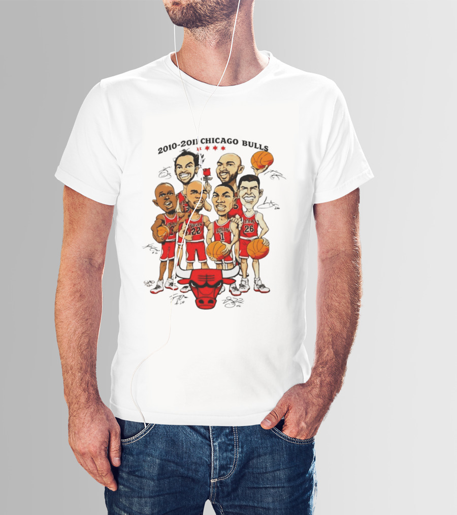 2010 2011 Chicago Bulls NBA Team Caricature T-Shirt
