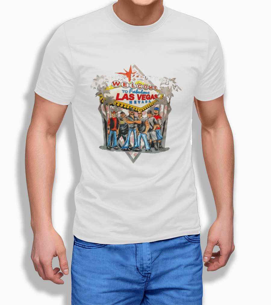 Count's Kustoms Welcome To Fabulous Las Vegas Nevada Sign With Crew Illustrations T-Shirt