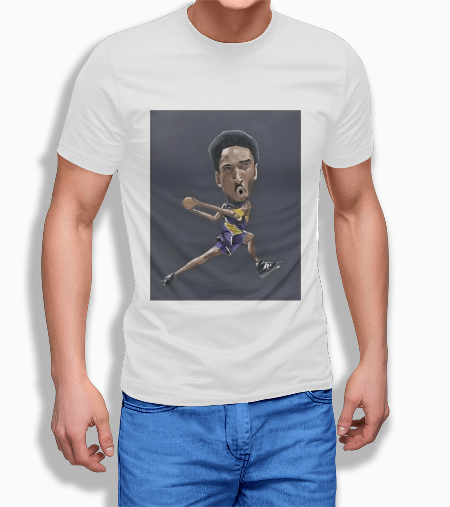 Kobe Bryant Caricature In Lakers Basketball Jersey T-Shirt