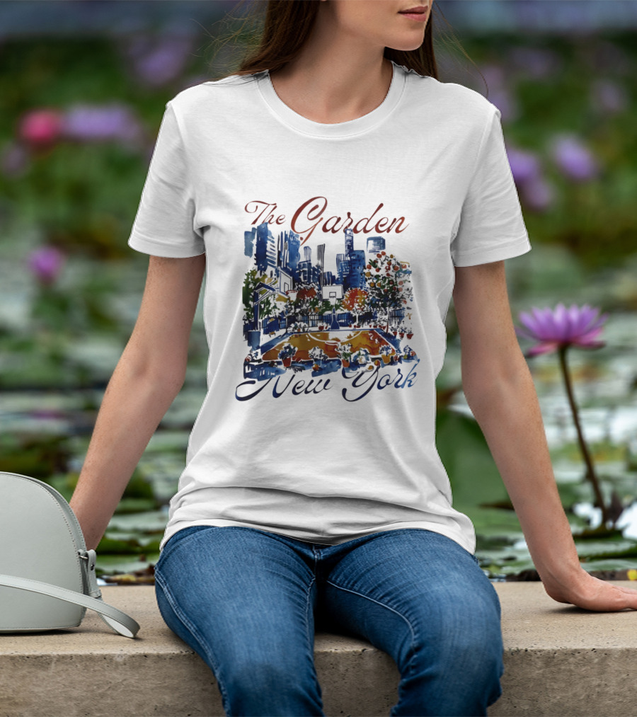 The Garden New York Basketball Court Skyline Blossoms T-Shirt