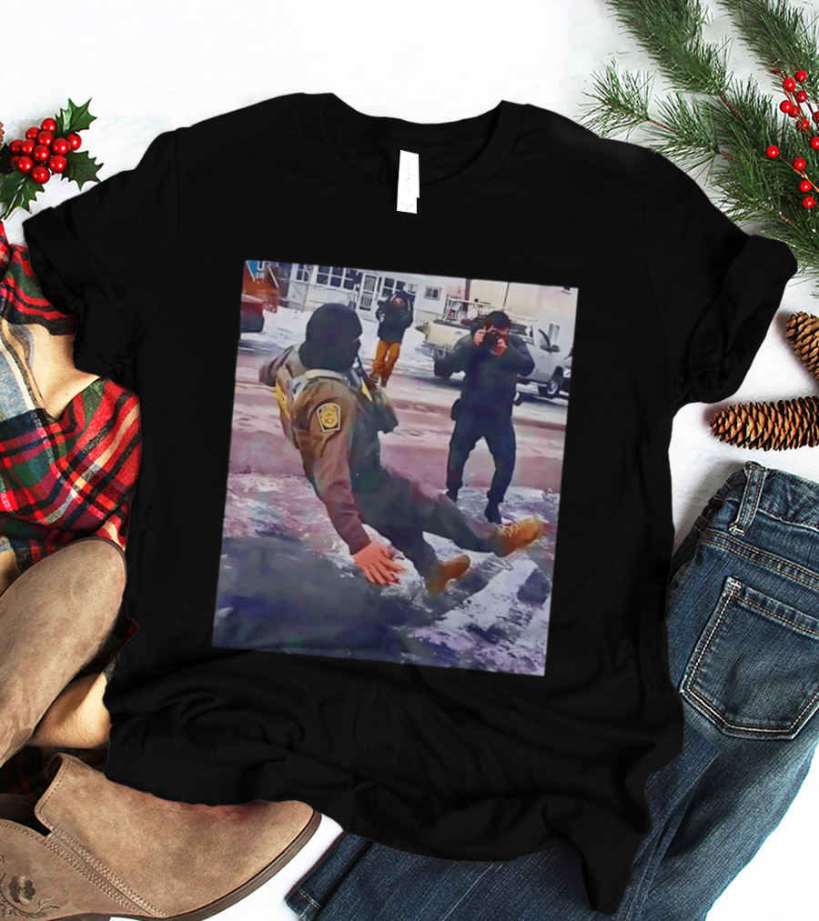 ICE Agent Slipping On Ice Captured In Epic Photo Moment T-Shirt