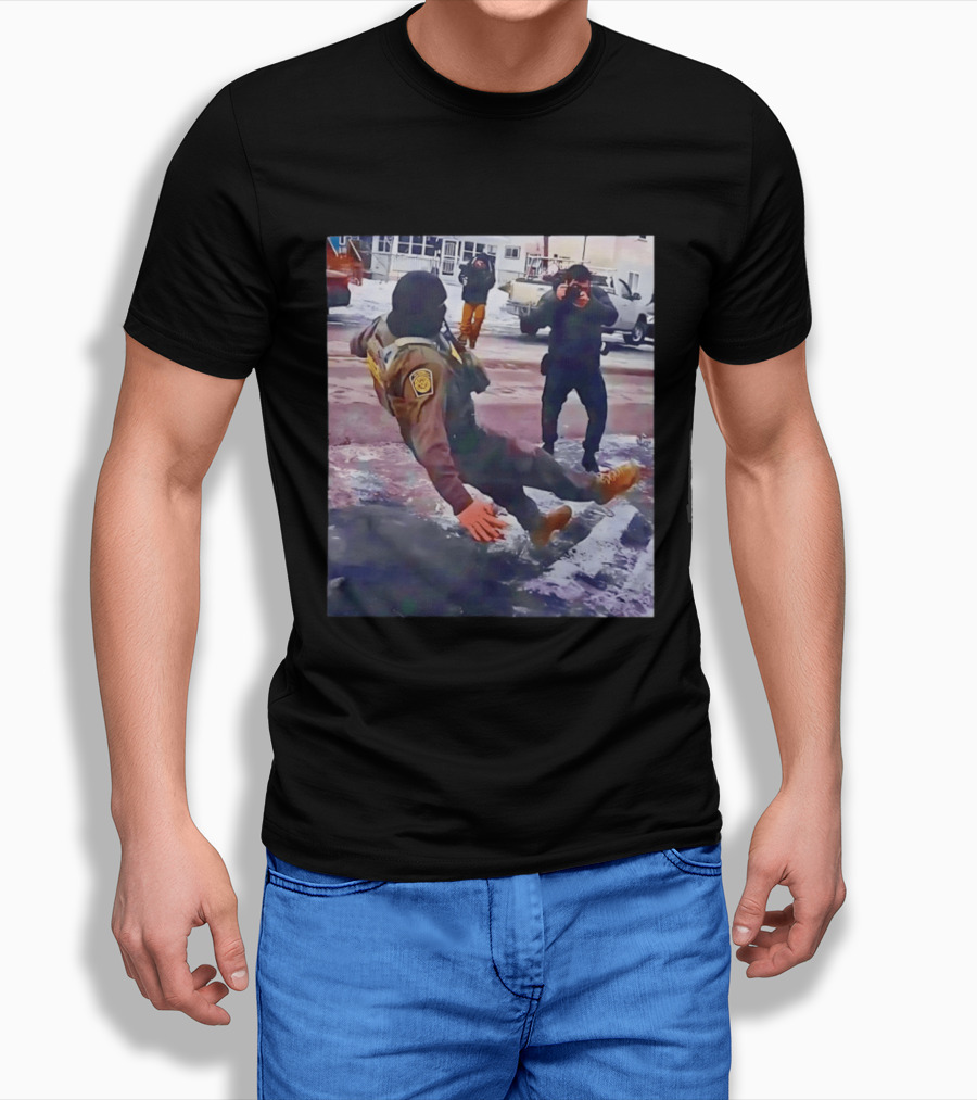 ICE Agent Slipping On Ice Captured In Epic Photo Moment T-Shirt