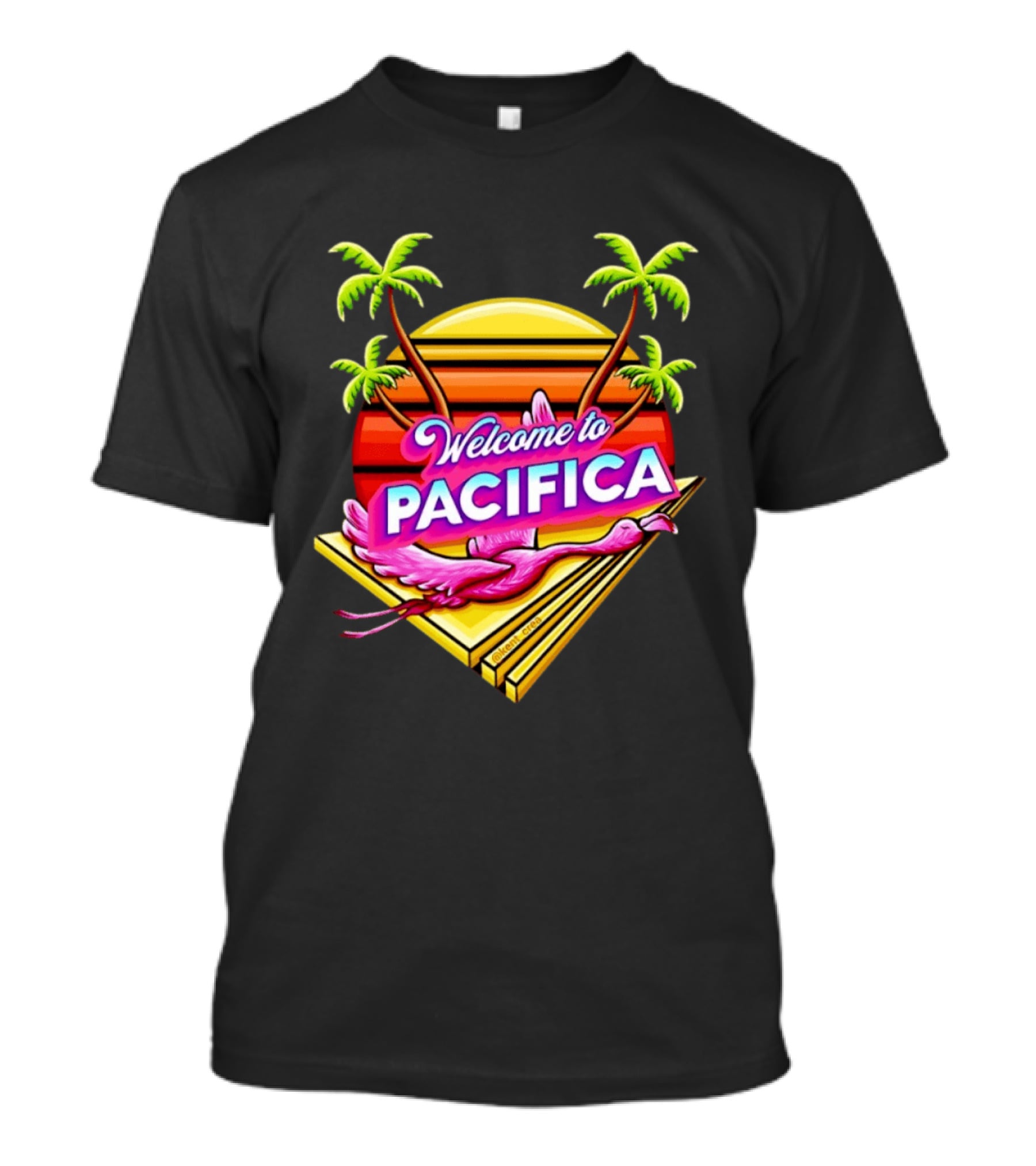 Welcome To Pacifica Flamingo Sunset Palms T-Shirt