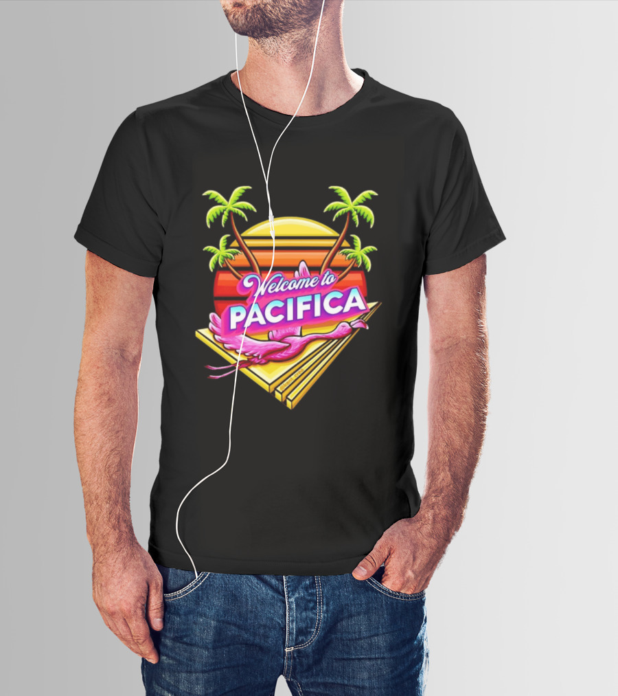 Welcome To Pacifica Flamingo Sunset Palms T-Shirt