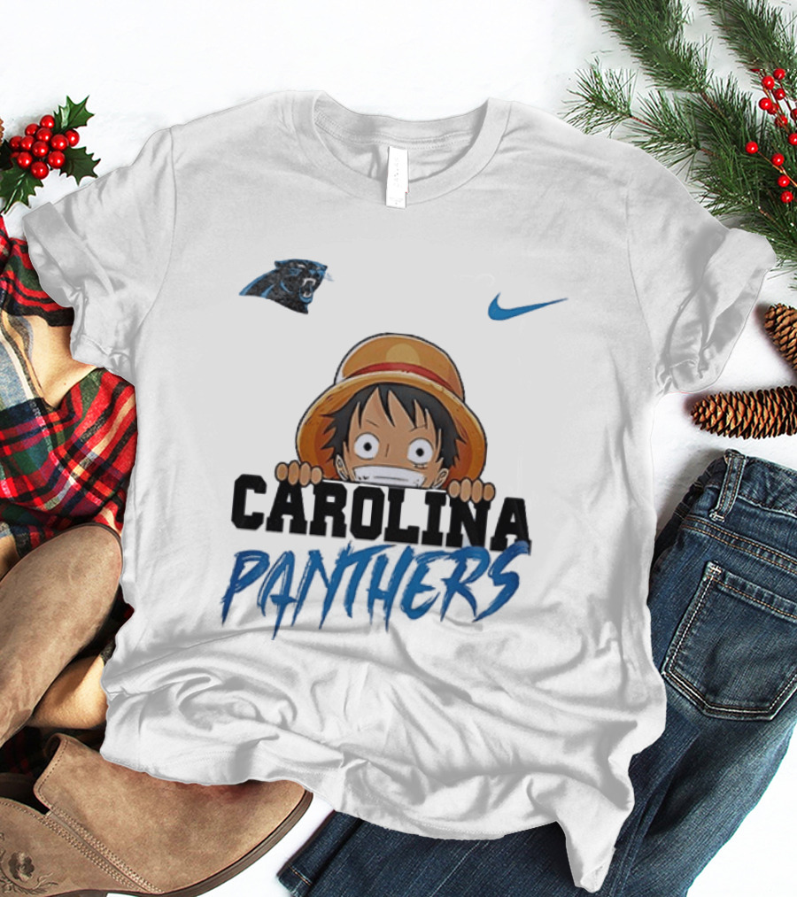 Carolina Panthers One Piece Monkey D Luffy Nike Collaboration T-Shirt