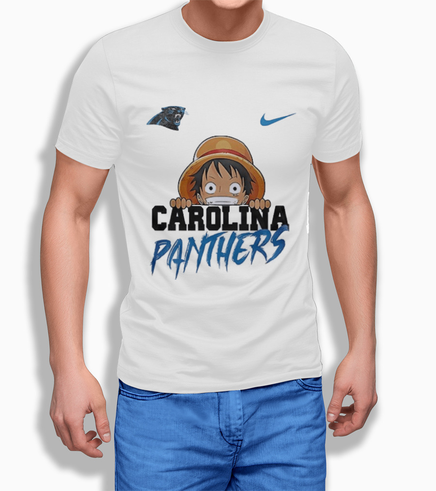 Carolina Panthers One Piece Monkey D Luffy Nike Collaboration T-Shirt