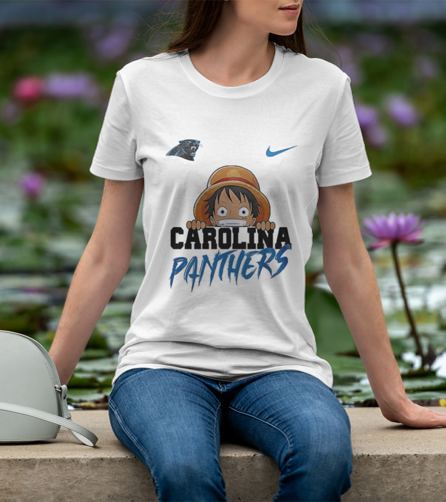 Carolina Panthers One Piece Monkey D Luffy Nike Collaboration T-Shirt