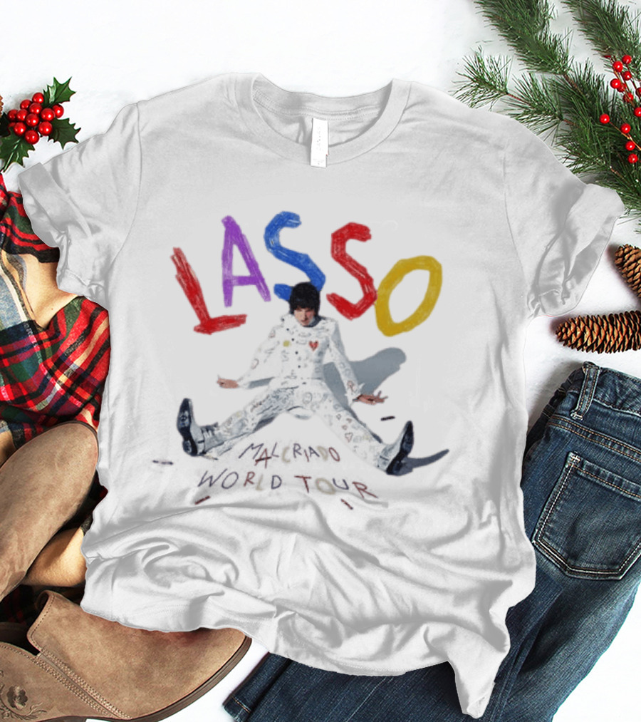 Lasso Malcriado 2025 World Tour Dates Colorful Lettering And Outfit T-Shirt
