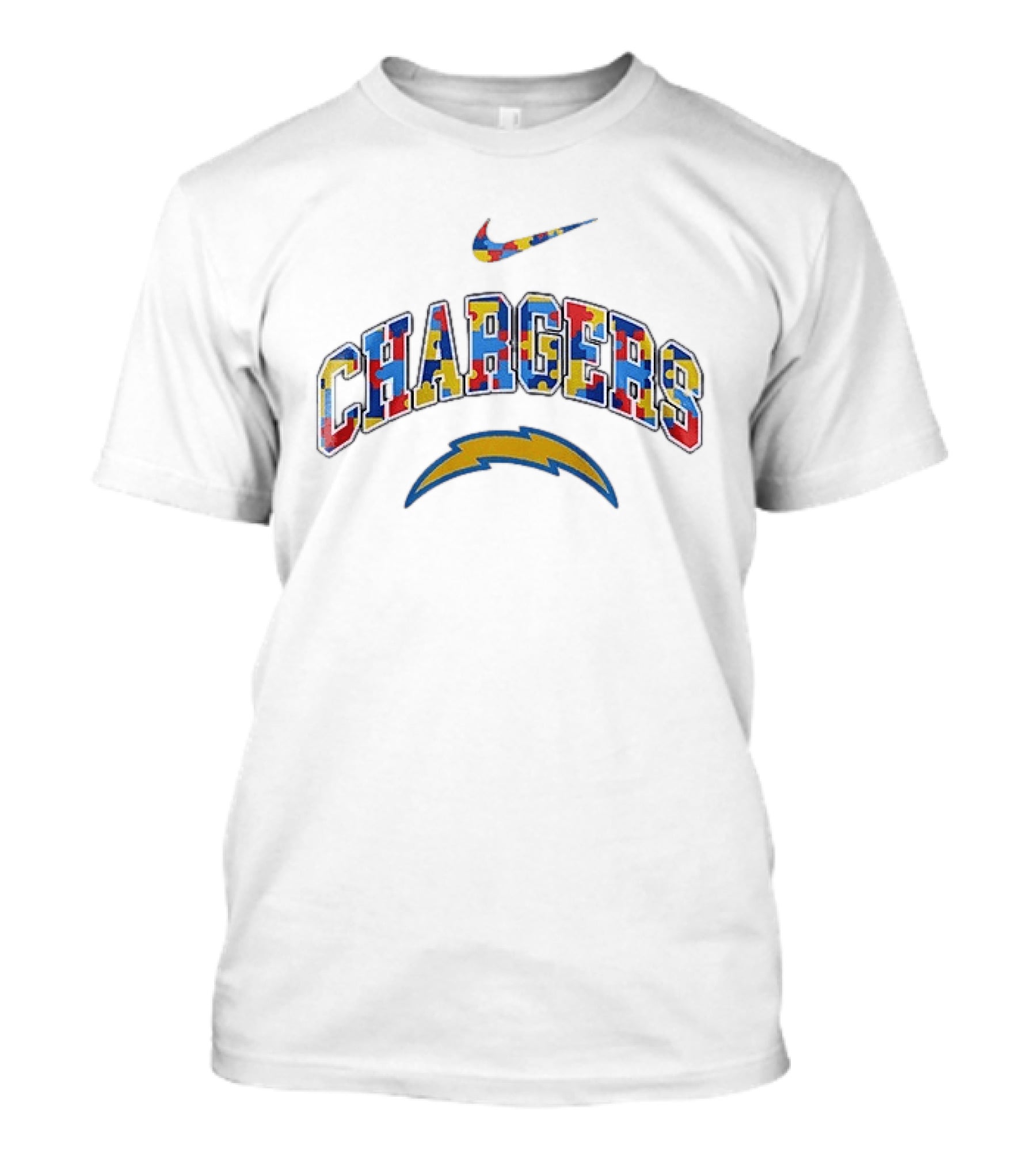 Nike Los Angeles Chargers Puzzle Pattern Autism Awareness Accept Understand Love T-Shirt