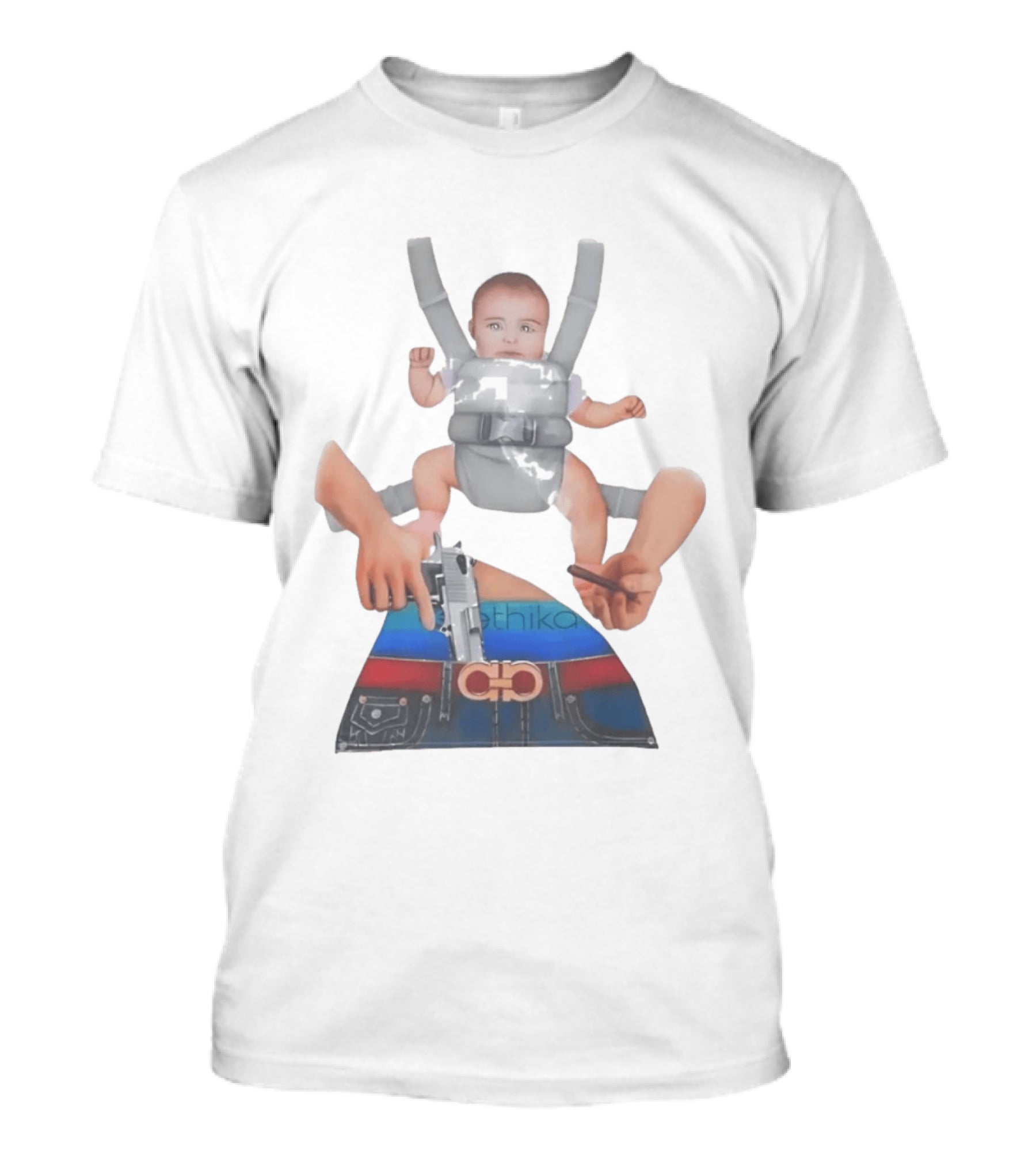 Ethika Responsible Father Baby Carrier Gun Mobile Concept T-Shirt