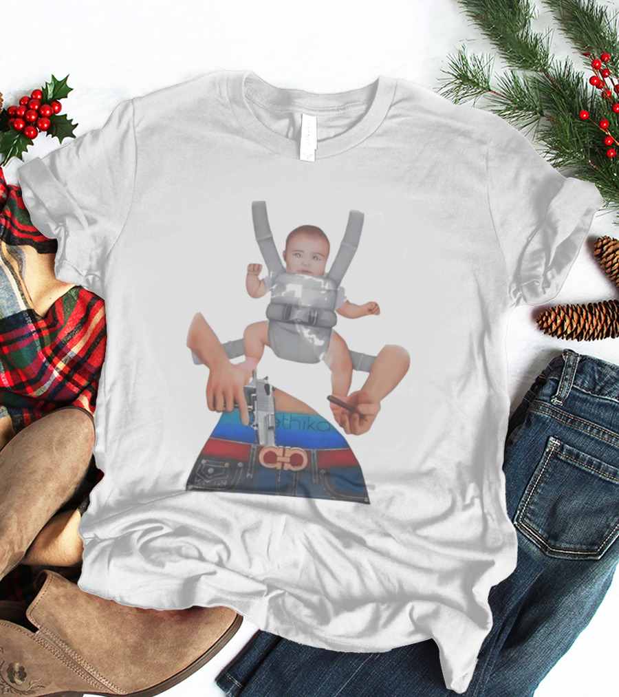 Ethika Responsible Father Baby Carrier Gun Mobile Concept T-Shirt