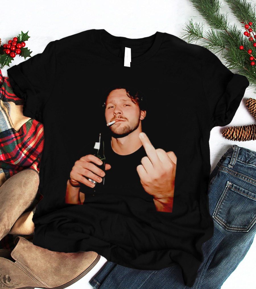 Josh Allen Smoking And Holding Beer Middle Finger T-Shirt