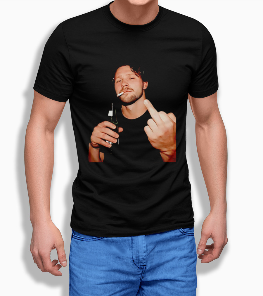 Josh Allen Smoking And Holding Beer Middle Finger T-Shirt