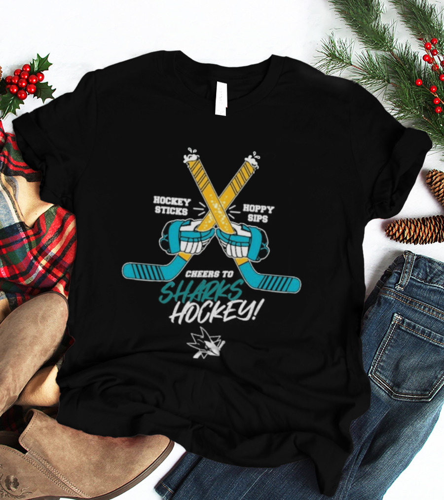 Cheers To San Jose Sharks Beer Hoppy Sips Hockey Sticks T-Shirt