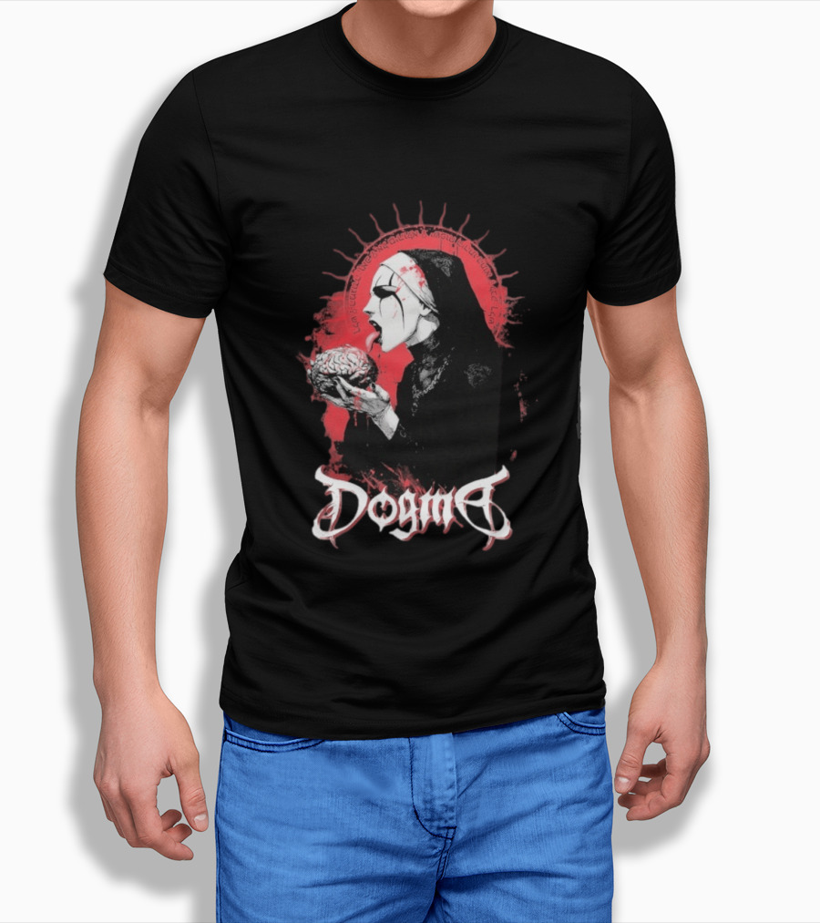 Dogma Brain Gothic Nun With Red Halo And Brain T-Shirt