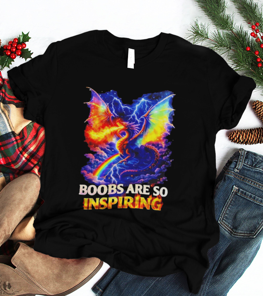 Boobs Are So Inspiring Dragon Rainbow Storm Fantasy T-Shirt