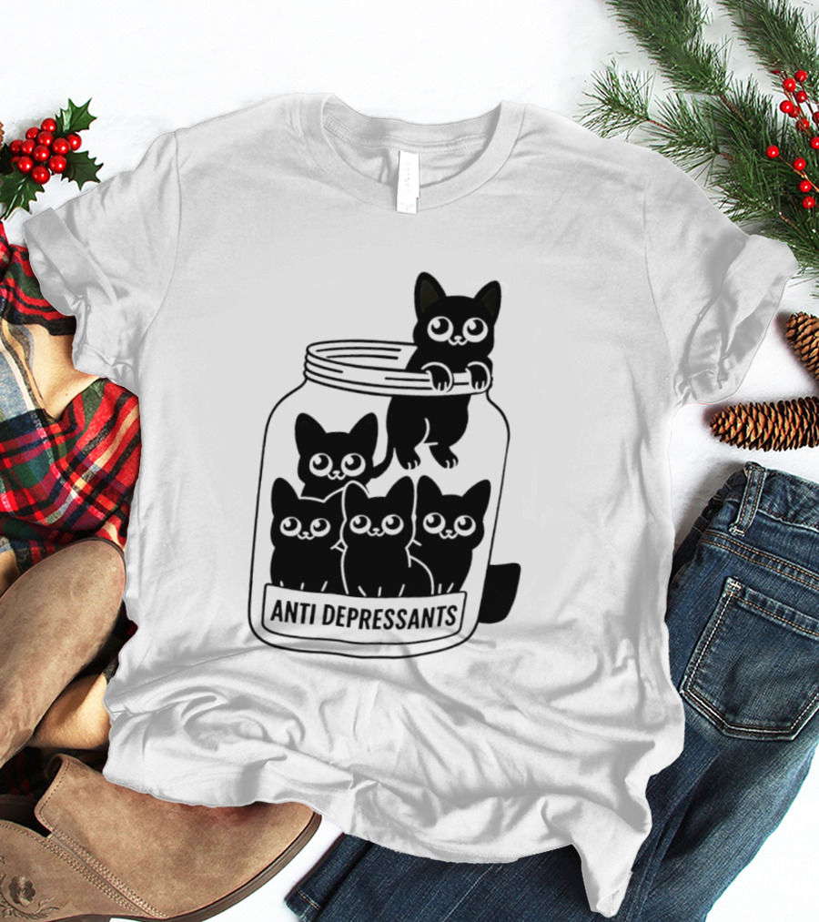 Anti Depressants Cat Jar With Cute Kittens T-Shirt