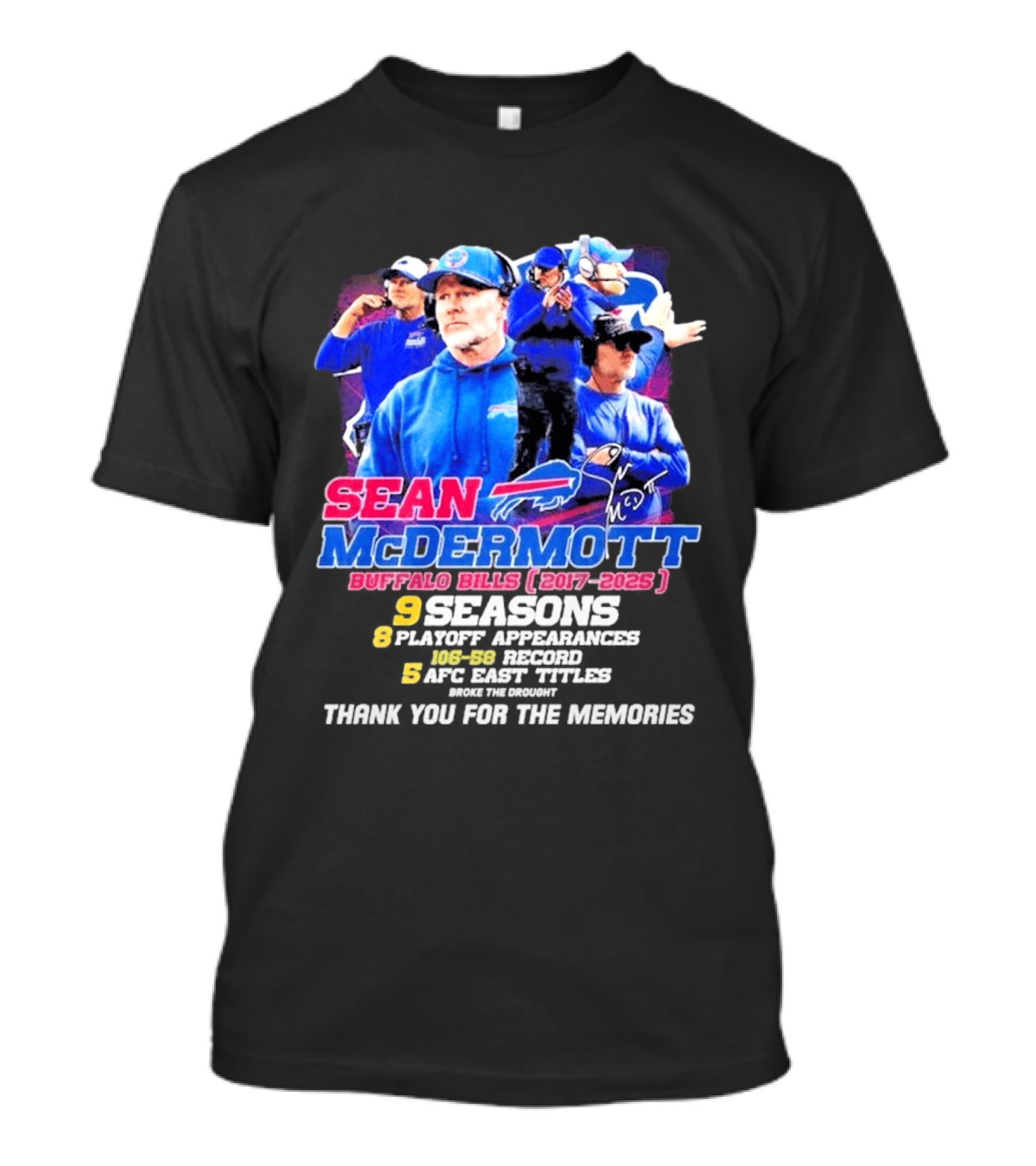 Buffalo Bills Sean McDermott 2017 2025 Nine Seasons Coaching T-Shirt