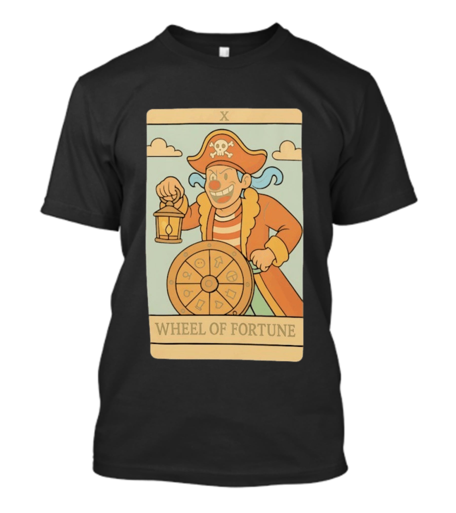 Wheel Of Fortune Tarot Card Pirate Clown Lantern Fortune Wheel T-Shirt
