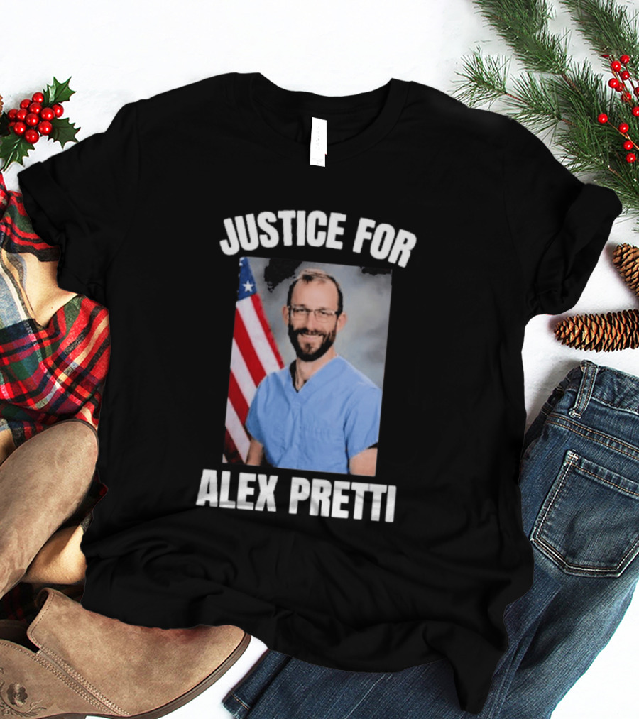 Justice For Alex Pretti American Flag Support T-Shirt