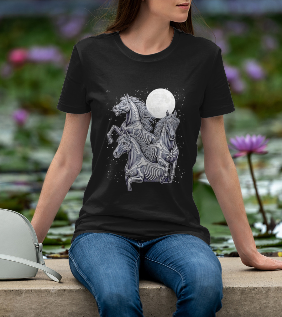 Three Horse Moon Día De Los Muertos Skeleton Horse T-Shirt