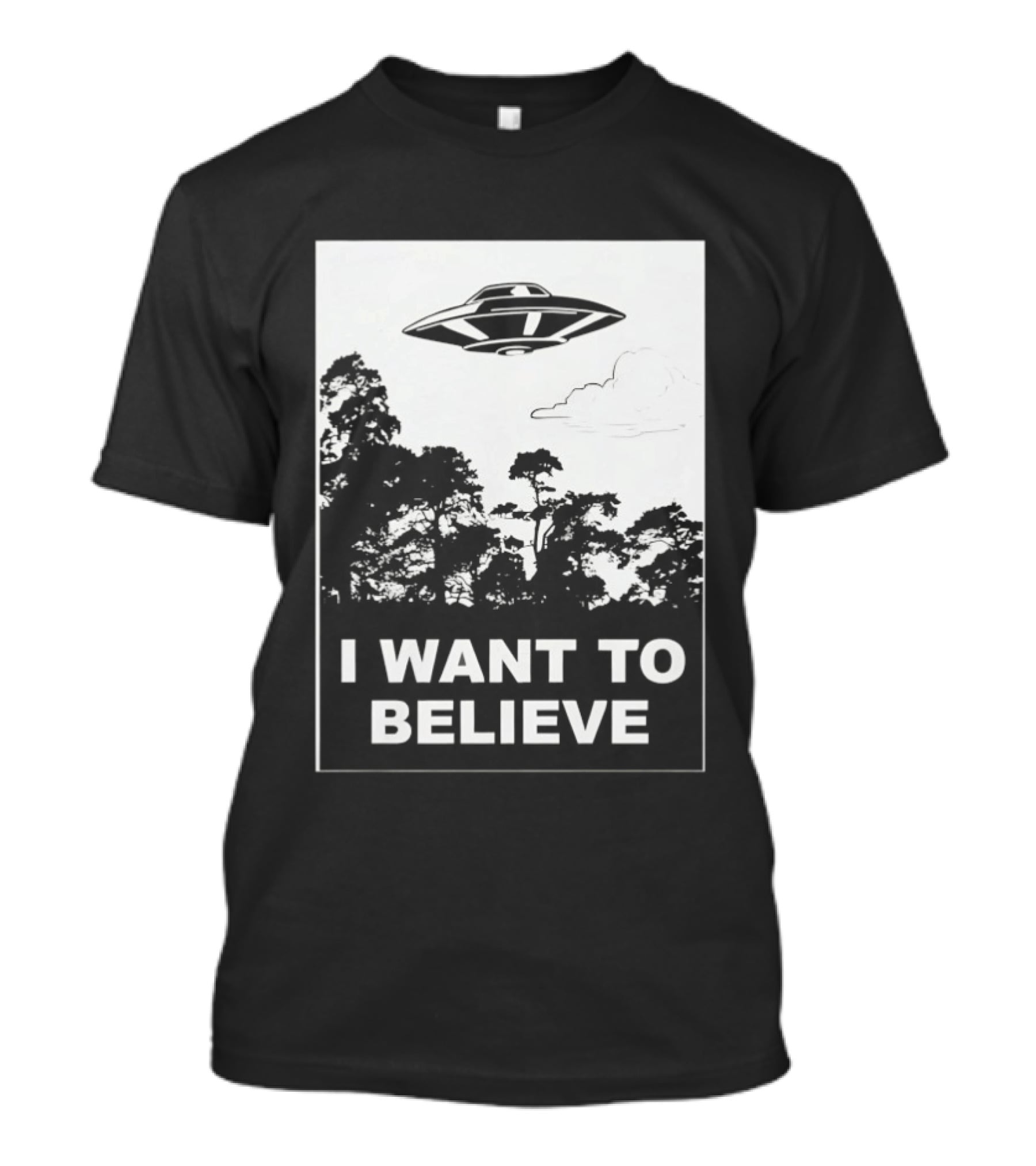 UFO I Want To Believe Flying Saucer Forest T-Shirt