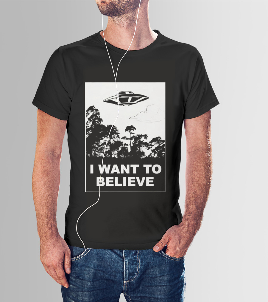 UFO I Want To Believe Flying Saucer Forest T-Shirt