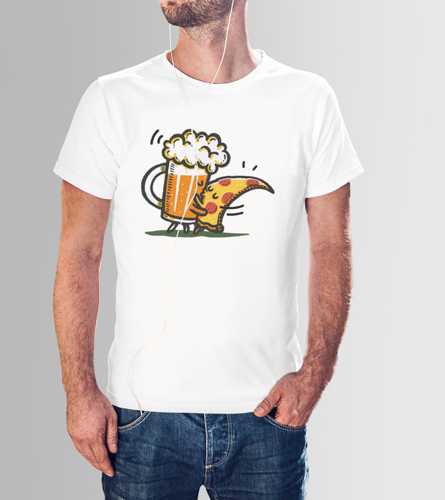 Beer And Pizza A Match Made In Heaven Little Bit Of You Hugging Slice T-Shirt