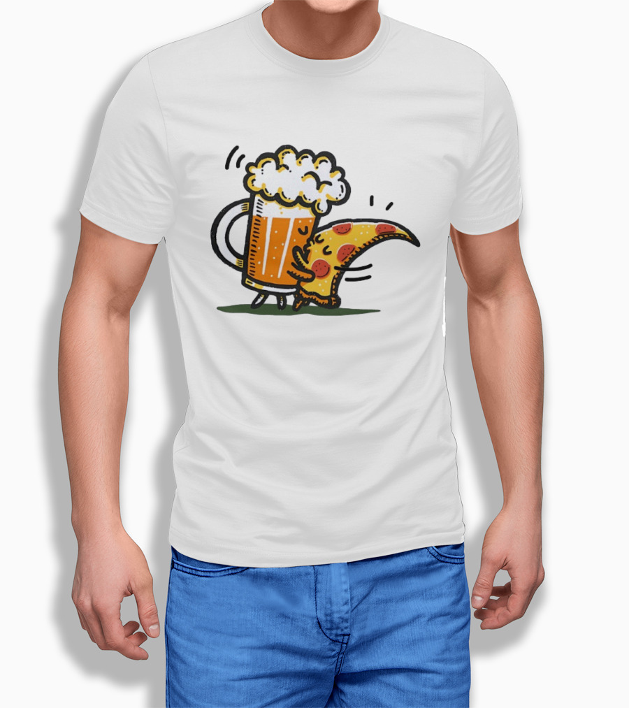 Beer And Pizza A Match Made In Heaven Little Bit Of You Hugging Slice T-Shirt