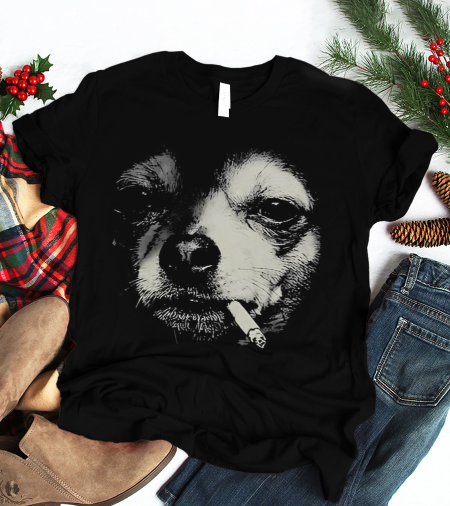 Chihuahua Smoking Cigarette Black And White T-Shirt