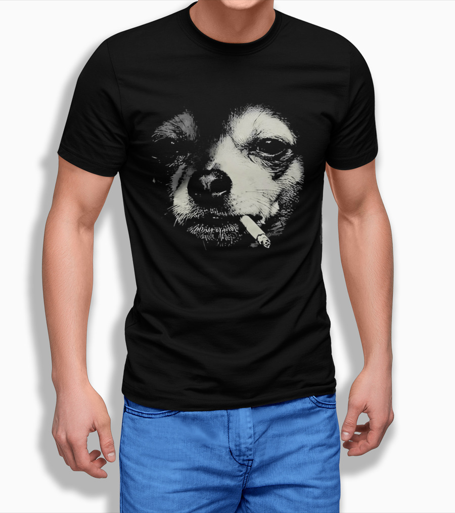 Chihuahua Smoking Cigarette Black And White T-Shirt