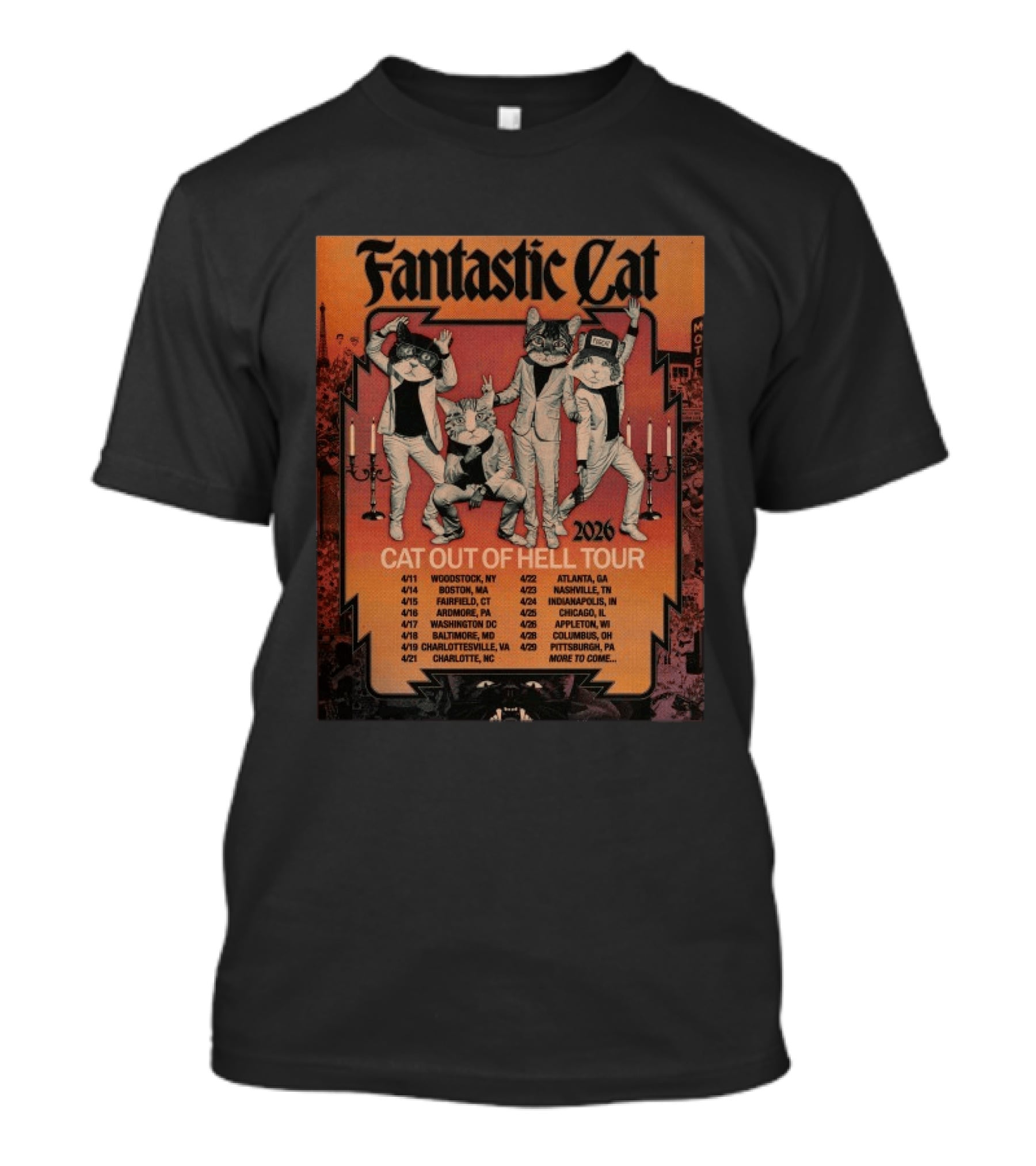 Fantastic Cat Cat Out Of Hell Tour 2026 Woodstock Boston Washington Atlanta Chicago Dates T-Shirt